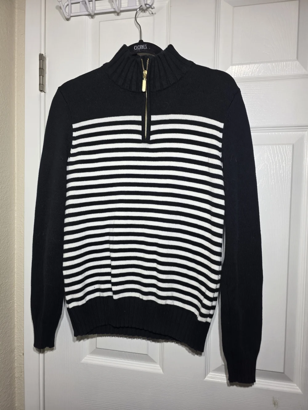 Karen Scott Women’s 100% Cotton Striped Quarter Zip Pullover Sweater Size S